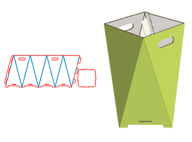 Heterobox, tapered box, triangular box structure, carnage box, snack packaging design, toy packaging design